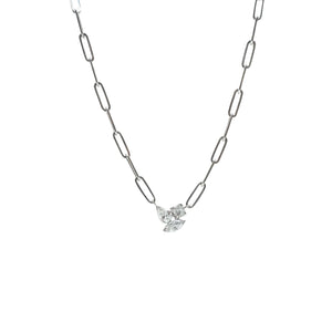 WHITE GOLD DIAMOND CLUSTER PAPERCLIP CHAIN NECKLACE - LONG CHAIN