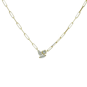 YELLOW GOLD DIAMOND CLUSTER CONTEMPORARY NECKLACE - STANDARD LENGTH